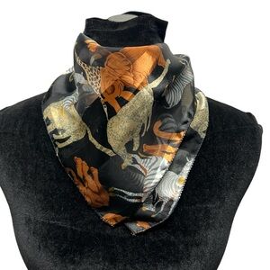 Into Africa animal print black brown silky scarf neck scarf square 21”x22”